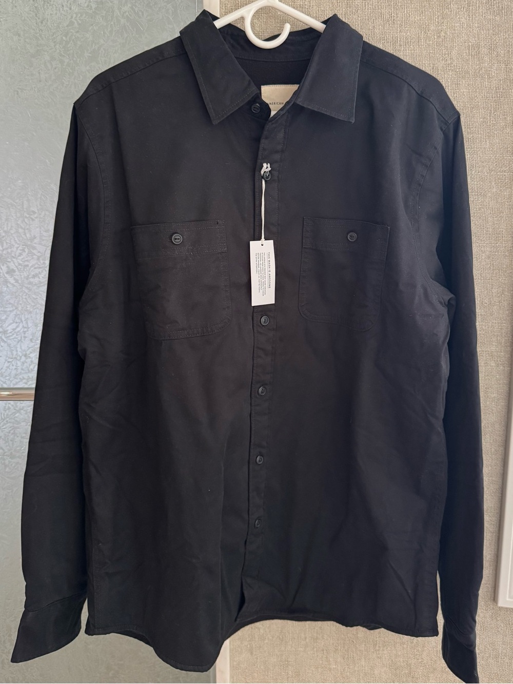 NWT American Eagle Men's Black Button-Up Workshirt Jacket, fleece lined. Size L.